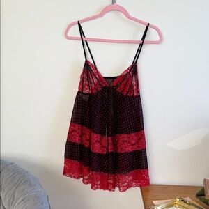 Sheer Lace Lingerie Slip | Red & Black Heart Babydoll | Bought in Rome